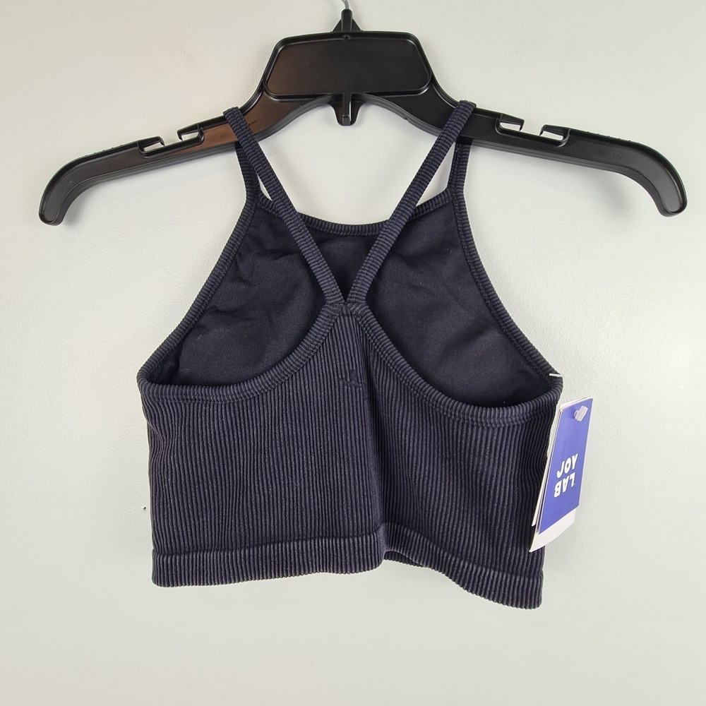 Joylab Seamless Stretch Padded Sports Bra XS Ribbed Black Onyx NEW Yoga Work Out - Picture 4 of 7